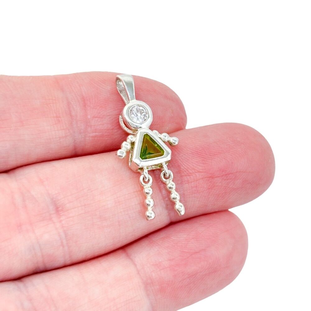 Vintage Sterling Silver 925 Cubic Zirconia Dangling Legs Girl Doll Pendant